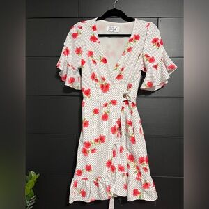 VAVA by Joy Han Floral Ruffle Wrap Women’s Midi Dress Sz M NWOT